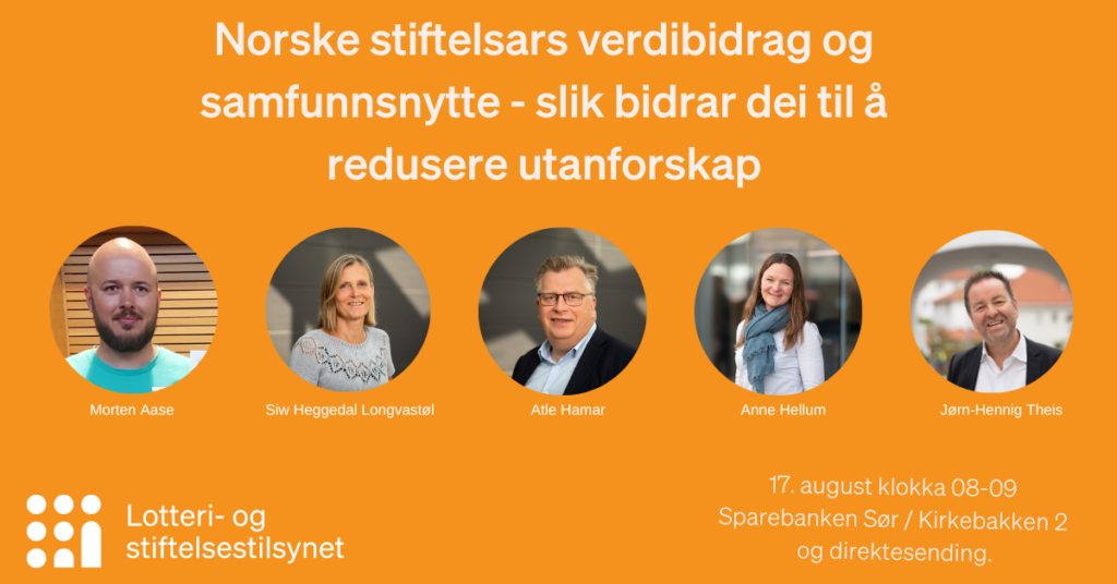 Eventplakat av vårt arrangement med bilde av Morten Aase, Siw Heggedal Longvastøl, Atle Hamar, Anne Hellum og Jørn-Henning Theis.