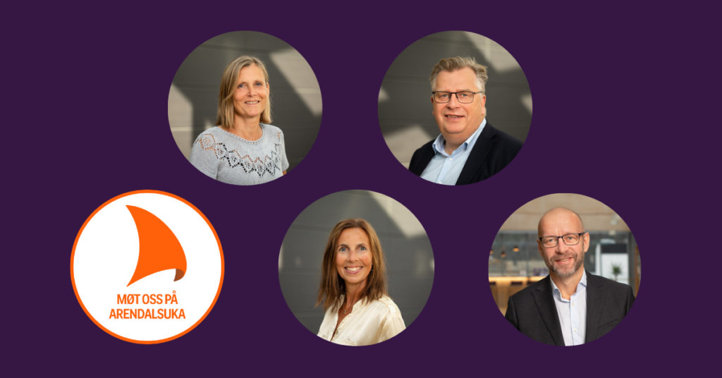 Desse møter du i Arendal: Oppe frå venstre: Avdelingsdirektør i Stiftelsestilsynet Siw Heggedal Longvastøl, direktør i Lotteri- og stiftelsestilsynet Atle Hamar, avdelingsdirektør for frivilligheitsstøtte Marianne Skjeldestad Hove og konstituert kommunikasjons- og strategidirektør Bjørn Leirdal.