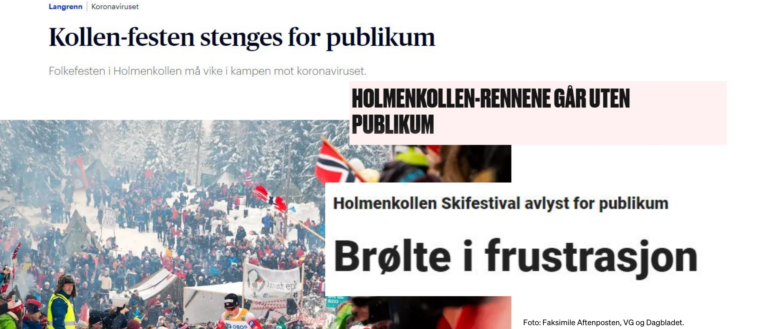 Skjermbilde av forsiden på Aftenposten som viser nyhetssaken "Kollen-festen stenges for publikum"